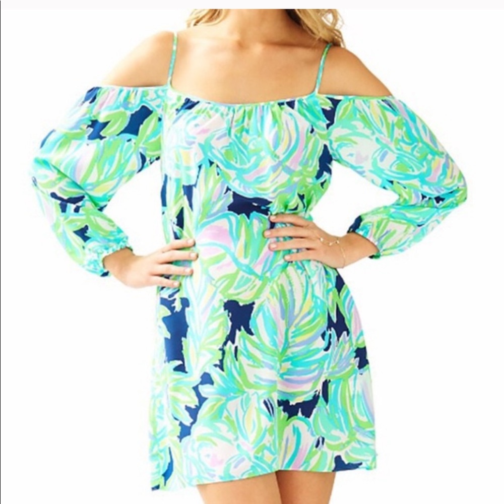 Lilly Pulitzer Green Blue Cold-Shoulder Shift Dress